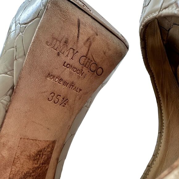 Jimmy Choo High Heels 35.5 US 6 Croc Embossed Open Toe Neutral Platform - Picture 4 of 7